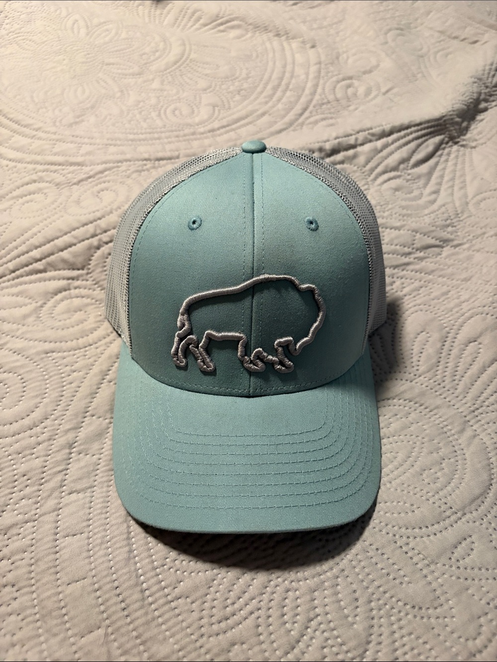 Light Blue Trucker Hat with Buffalo Patch